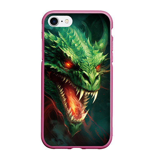 Чехол iPhone 7/8 матовый Древний злой зеленый дракон / 3D-Малиновый – фото 1