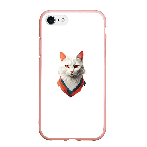 Чехол iPhone 7/8 матовый Белый кот от ai / 3D-Светло-розовый – фото 1