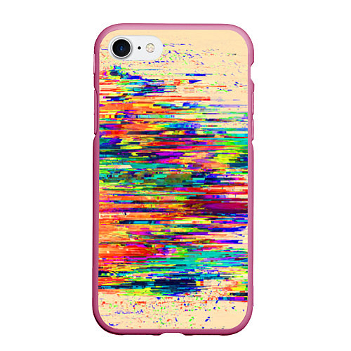 Чехол iPhone 7/8 матовый Разноцветный глитч / 3D-Малиновый – фото 1