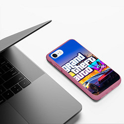 Чехол iPhone 7/8 матовый Grand theft auto 6 street vice city, цвет: 3D-малиновый — фото 2