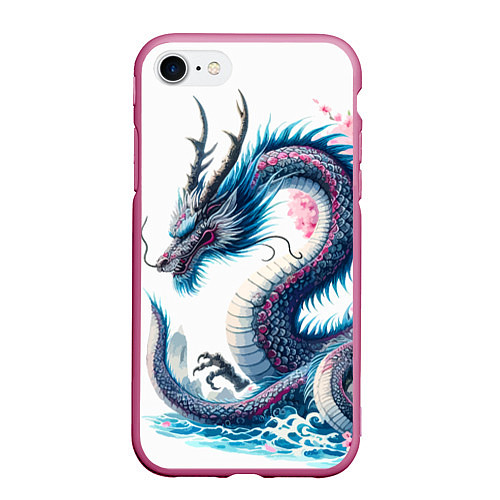 Чехол iPhone 7/8 матовый Японский акварельный дракон - ирезуми / 3D-Малиновый – фото 1