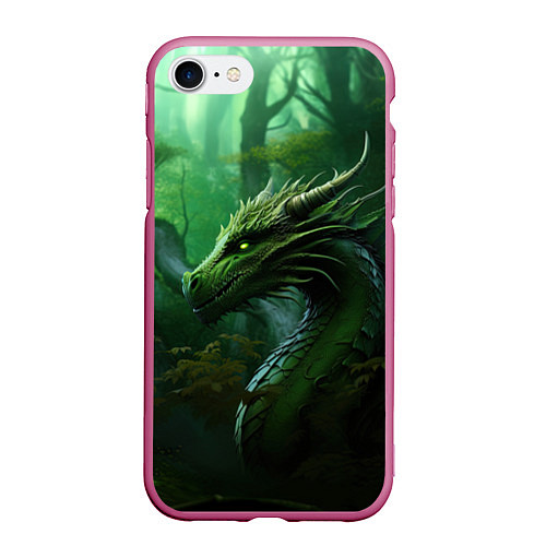 Чехол iPhone 7/8 матовый Зеленый лесной дракон 2024 / 3D-Малиновый – фото 1