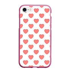 Чехол iPhone 7/8 матовый Розовые сердца фон, цвет: 3D-малиновый