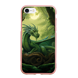 Чехол iPhone 7/8 матовый Лесной зеленый дракон 2024, цвет: 3D-светло-розовый