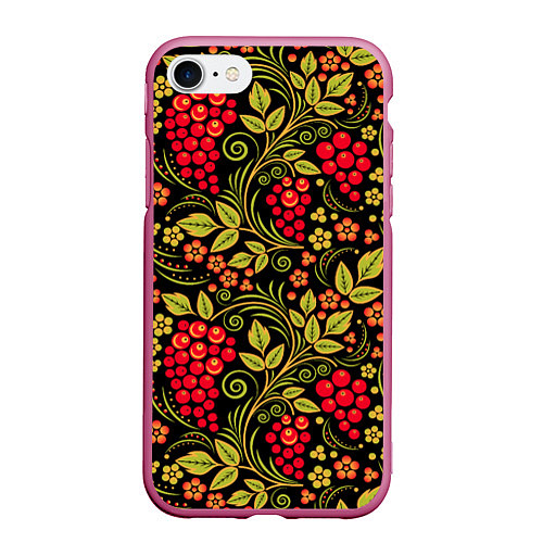 Чехол iPhone 7/8 матовый Хохломская роспись красные ягоды / 3D-Малиновый – фото 1