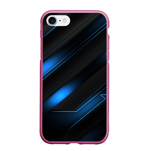 Чехол iPhone 7/8 матовый Синий неоновый яркий свет на черном абстрактном фо / 3D-Малиновый – фото 1