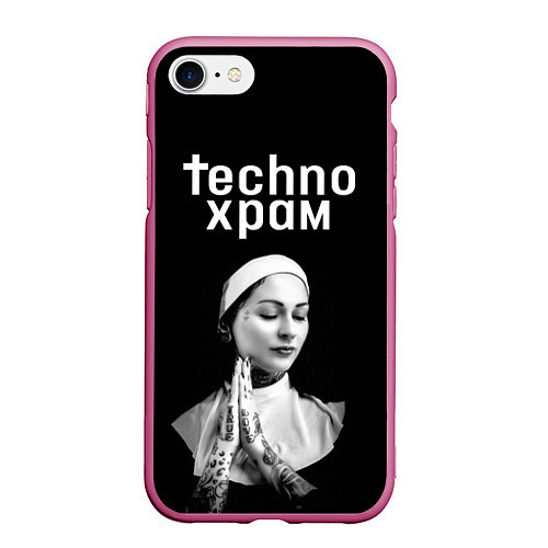 Чехол iPhone 7/8 матовый Techno храм монашка в татуировках / 3D-Малиновый – фото 1