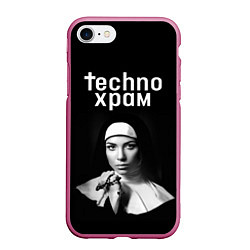 Чехол iPhone 7/8 матовый Techno храм монашка с красивыми глазами, цвет: 3D-малиновый
