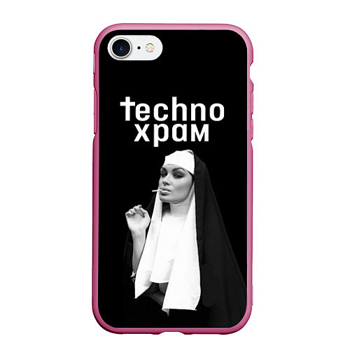 Чехол iPhone 7/8 матовый Techno храм монашка надменный взгляд / 3D-Малиновый – фото 1