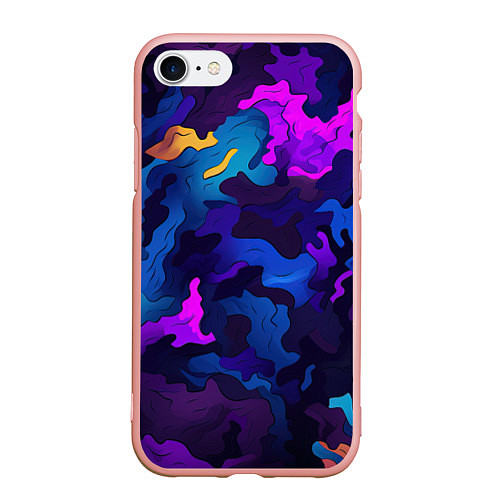 Чехол iPhone 7/8 матовый Яркие кислотная разноцветные пятна в виде камуфляж / 3D-Светло-розовый – фото 1