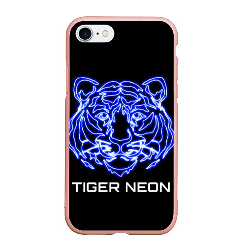 Чехол iPhone 7/8 матовый Tiger neon art / 3D-Светло-розовый – фото 1