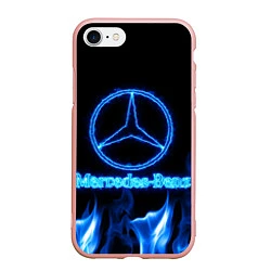 Чехол iPhone 7/8 матовый Mercedes-benz blue neon, цвет: 3D-светло-розовый
