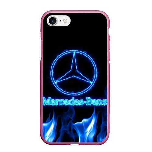 Чехол iPhone 7/8 матовый Mercedes-benz blue neon / 3D-Малиновый – фото 1