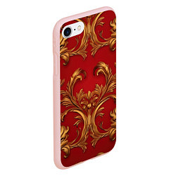 Чехол iPhone 7/8 матовый Золотые узоры на красном, цвет: 3D-светло-розовый — фото 2