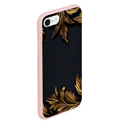 Чехол iPhone 7/8 матовый Золотые объемные листья на черном, цвет: 3D-светло-розовый — фото 2