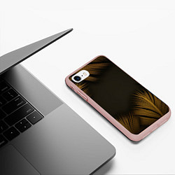 Чехол iPhone 7/8 матовый Тонкие золотые листья на черном фоне, цвет: 3D-светло-розовый — фото 2