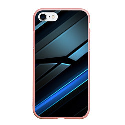 Чехол iPhone 7/8 матовый Черная абстракция с синим неоновым ярким свечением, цвет: 3D-светло-розовый