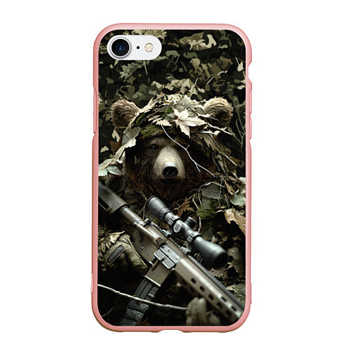 Чехол iPhone 7/8 матовый Медведь снайпер маскировка / 3D-Светло-розовый – фото 1