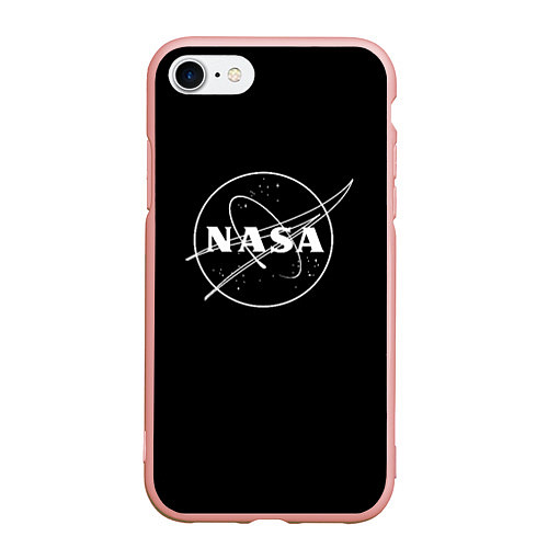 Чехол iPhone 7/8 матовый NASA белое лого / 3D-Светло-розовый – фото 1