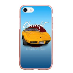 Чехол iPhone 7/8 матовый Американский маслкар Chevrolet Corvette, цвет: 3D-светло-розовый