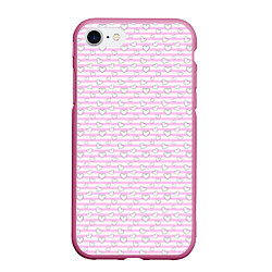Чехол iPhone 7/8 матовый Полосатый розовый паттерн с сердечками, цвет: 3D-малиновый