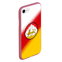 Чехол iPhone 7/8 матовый Герб Осетии на фоне, цвет: 3D-малиновый — фото 2