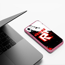 Чехол iPhone 7/8 матовый Roblox logo краски мобайл гейм, цвет: 3D-малиновый — фото 2