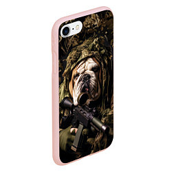 Чехол iPhone 7/8 матовый Английский бульдог боец в камуфляже, цвет: 3D-светло-розовый — фото 2