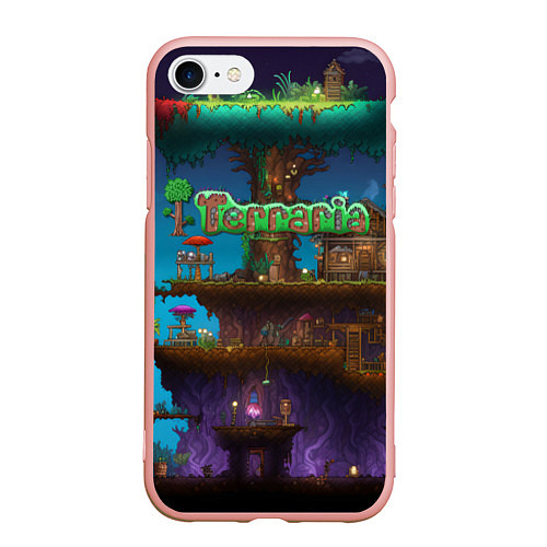 Чехол iPhone 7/8 матовый Terraria big tree / 3D-Светло-розовый – фото 1