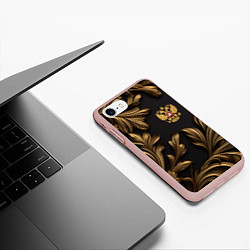 Чехол iPhone 7/8 матовый Золотой герб России и узоры из листьев, цвет: 3D-светло-розовый — фото 2