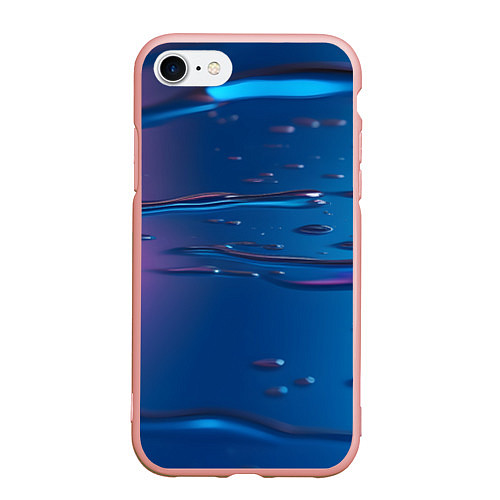 Чехол iPhone 7/8 матовый Неоновая поверхность синяя с каплями воды / 3D-Светло-розовый – фото 1