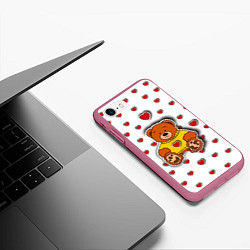 Чехол iPhone 7/8 матовый Стикер наклейка мишка и сердце объемный рисунок, цвет: 3D-малиновый — фото 2