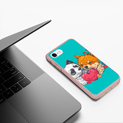 Чехол iPhone 7/8 матовый Влюбленная собачка и лисичка, цвет: 3D-светло-розовый — фото 2