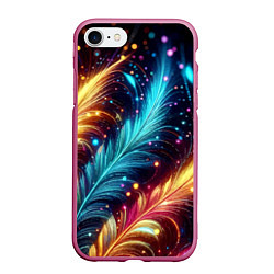 Чехол iPhone 7/8 матовый Неоновые разноцветные перья, цвет: 3D-малиновый