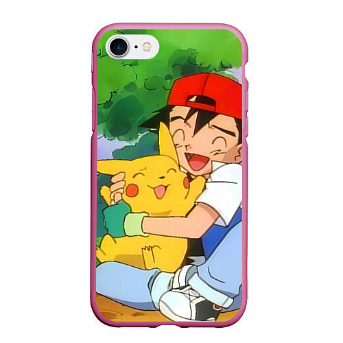 Чехол iPhone 7/8 матовый Pokemon - энергия в объятиях / 3D-Малиновый – фото 1