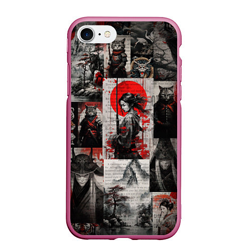 Чехол iPhone 7/8 матовый Japanese samurai art / 3D-Малиновый – фото 1