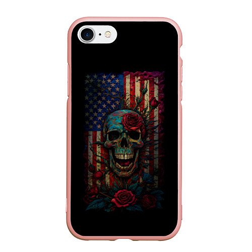 Чехол iPhone 7/8 матовый Skull - USA / 3D-Светло-розовый – фото 1