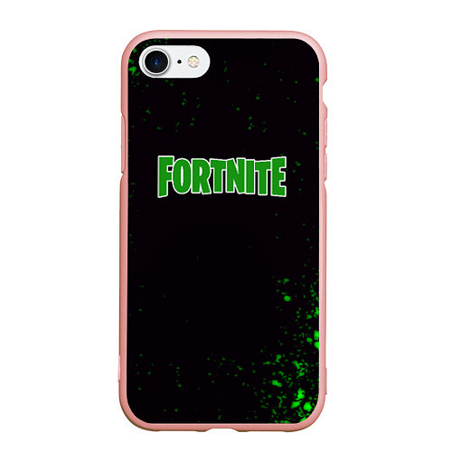 Чехол iPhone 7/8 матовый Fortnite зеленый краски лого / 3D-Светло-розовый – фото 1