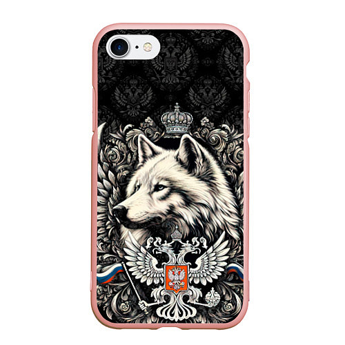 Чехол iPhone 7/8 матовый Русский волк и герб России / 3D-Светло-розовый – фото 1