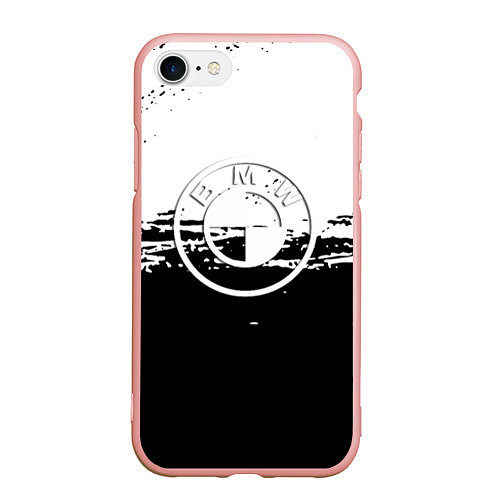 Чехол iPhone 7/8 матовый BMW краски текстура чернобелый / 3D-Светло-розовый – фото 1