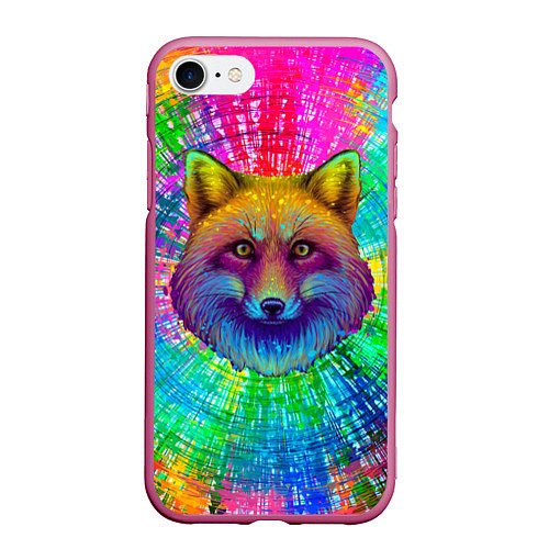 Чехол iPhone 7/8 матовый Цветная лиса / 3D-Малиновый – фото 1