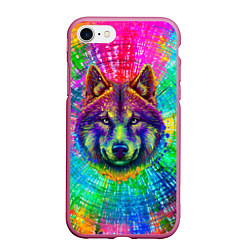 Чехол iPhone 7/8 матовый Цветной волк, цвет: 3D-малиновый