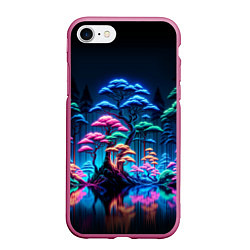 Чехол iPhone 7/8 матовый Неоновый лес - нейросеть, цвет: 3D-малиновый