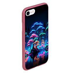 Чехол iPhone 7/8 матовый Неоновый лес - нейросеть, цвет: 3D-малиновый — фото 2