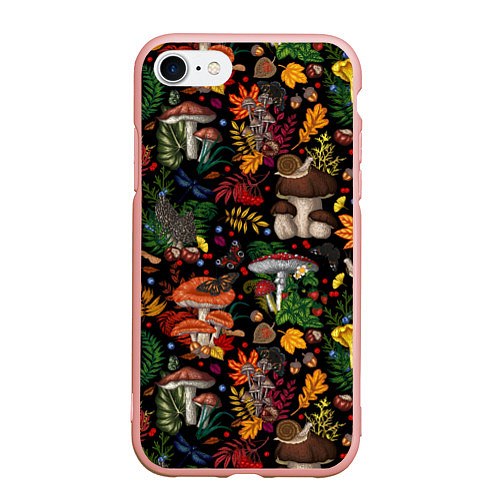 Чехол iPhone 7/8 матовый Фон с лесными грибами / 3D-Светло-розовый – фото 1