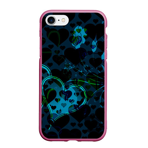 Чехол iPhone 7/8 матовый Сердечки узоры / 3D-Малиновый – фото 1