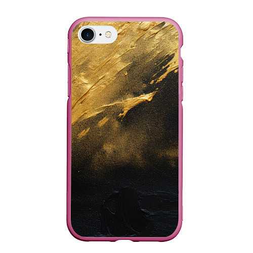 Чехол iPhone 7/8 матовый Золотое напыление на черном / 3D-Малиновый – фото 1