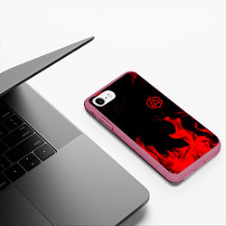 Чехол iPhone 7/8 матовый Linkin Park красный огонь лого, цвет: 3D-малиновый — фото 2