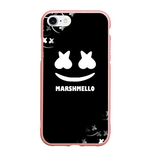Чехол iPhone 7/8 матовый Marshmello белое лого / 3D-Светло-розовый – фото 1