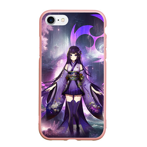 Чехол iPhone 7/8 матовый Genshin Impact - character Raiden / 3D-Светло-розовый – фото 1